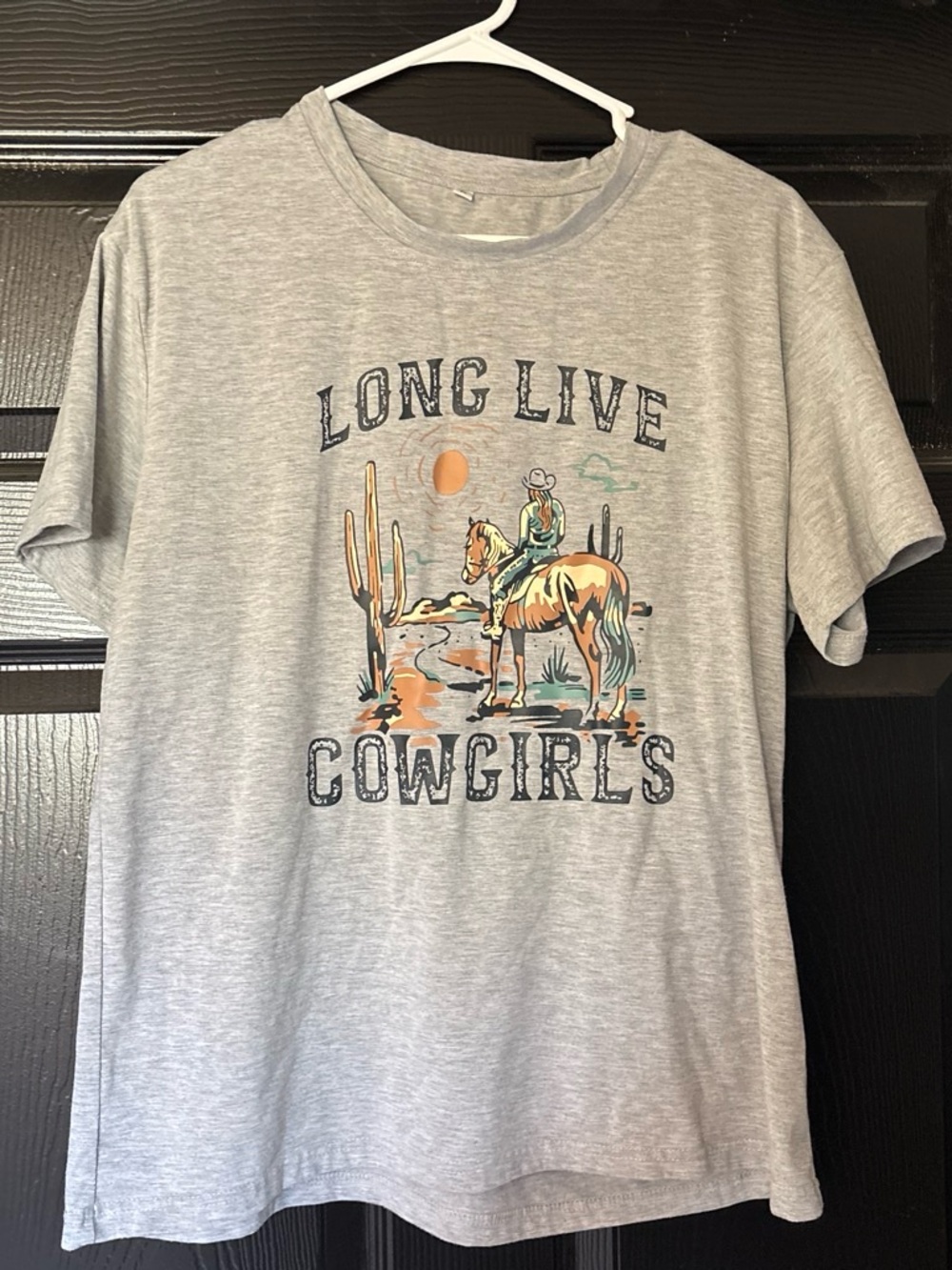 Amazon Gray Short Sleeve Tee with Desert Cowgirl Graphic